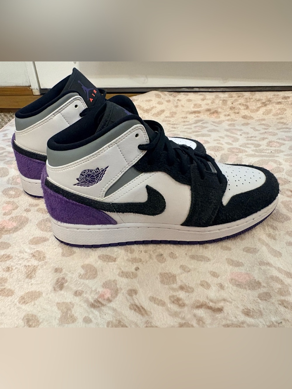 Jordan Kids High-Top Sneakers — White, Black & Purple